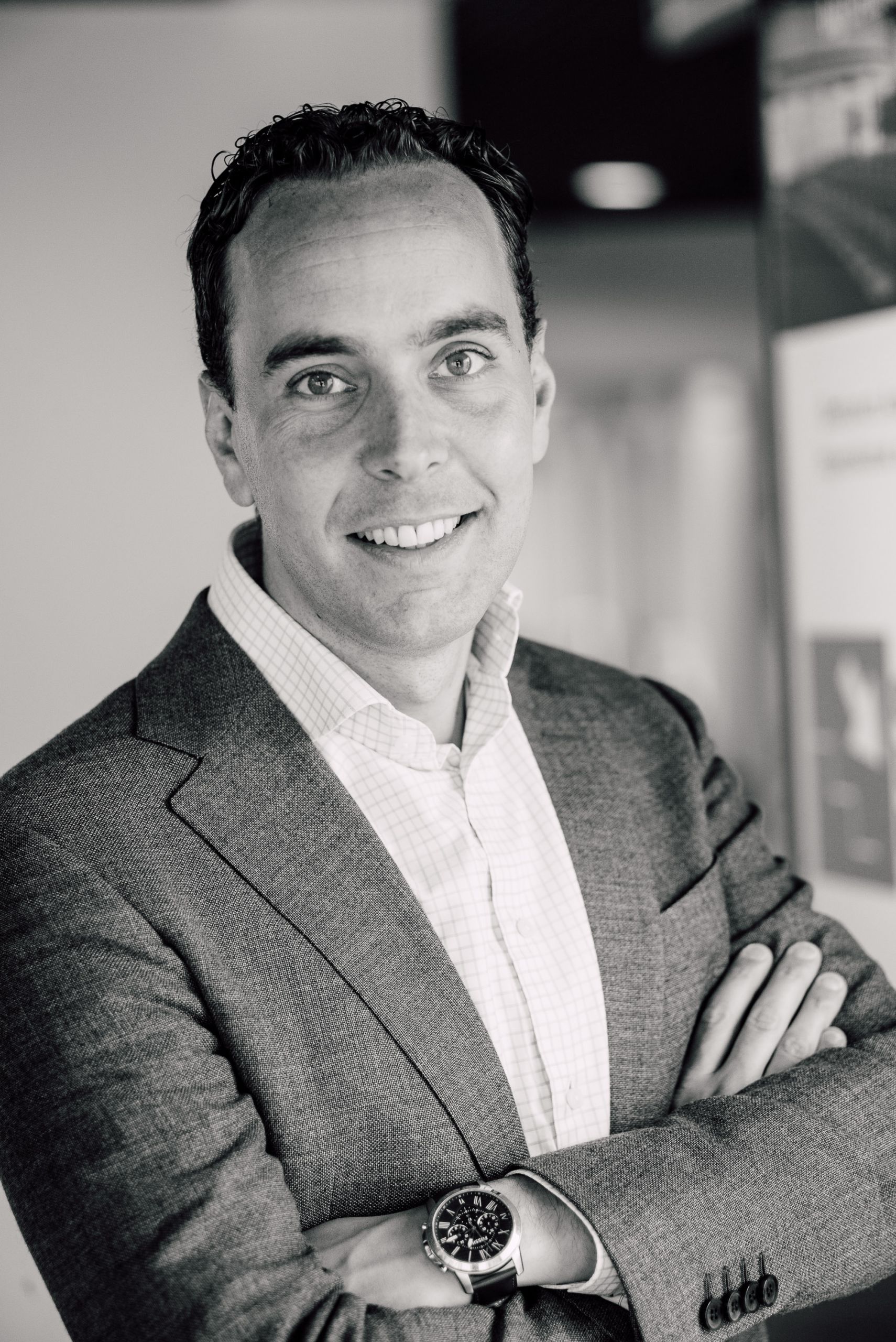 Maarten Geurtse, Directeur Nieuwe Buitensociëteit Zwolle zwart-wit foto.